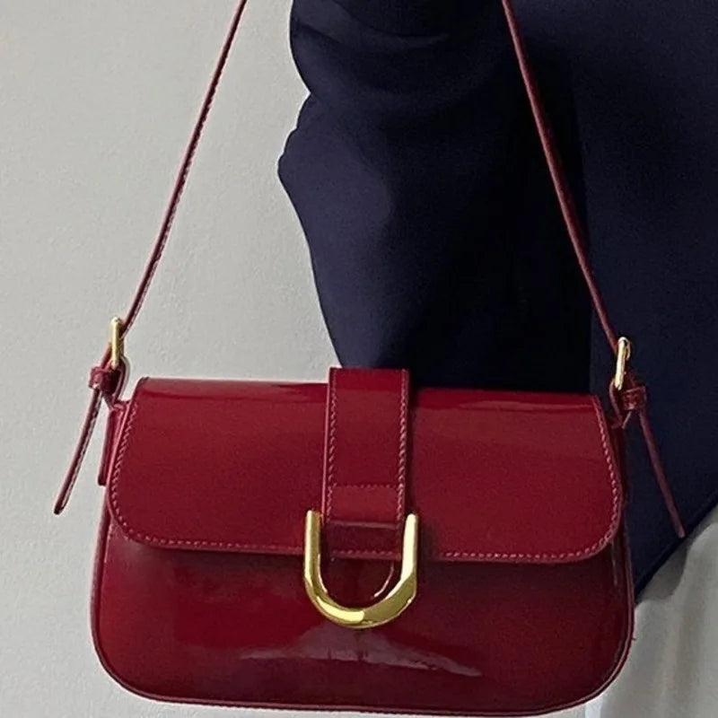 Handbag For Women Retro Wine Red Fashionable Simple And Versatile Handheld