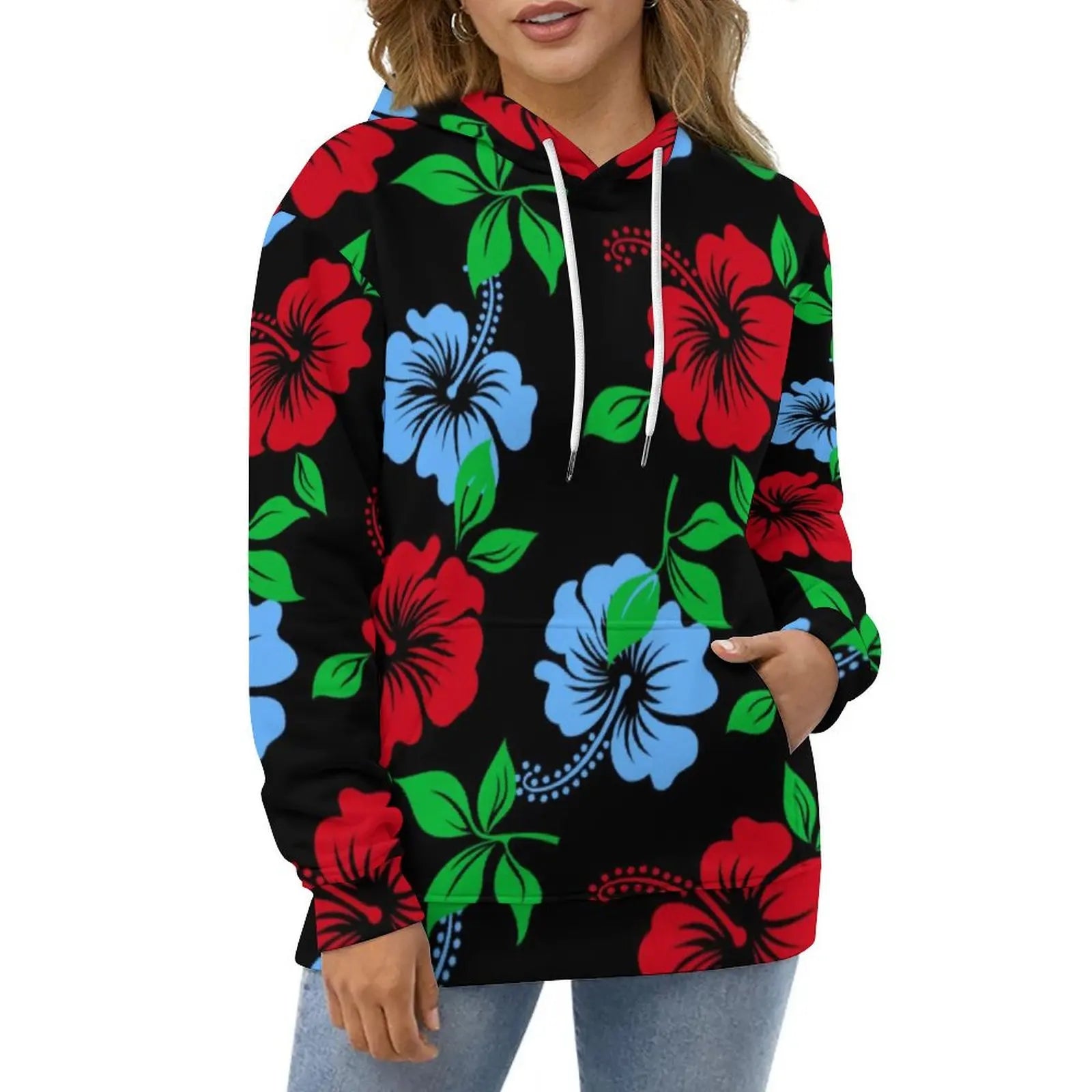 Hawaiian Hibiscus Flower Hoodies Tropical Floral Print Hip Hop Casual Hoodie