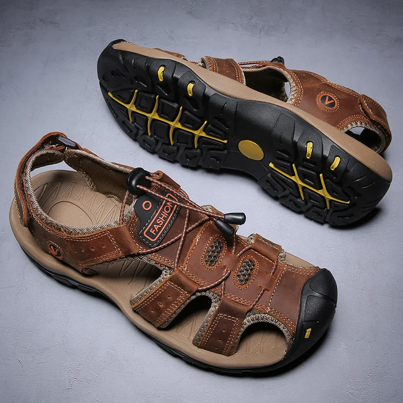 Men Leather Sandals Summer Classic Men's Outdoor Sandals Soft Comfortable Beach Sandals