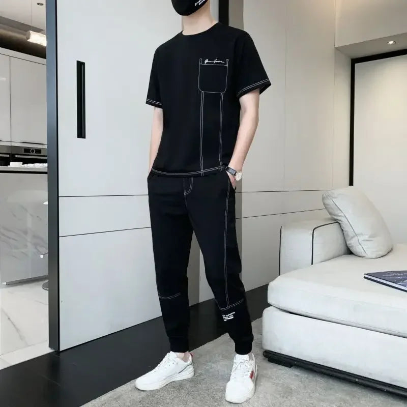 Men's Clothing Sweatpants T Shirt Man Kpop Pants Sets Gym Tracksuit