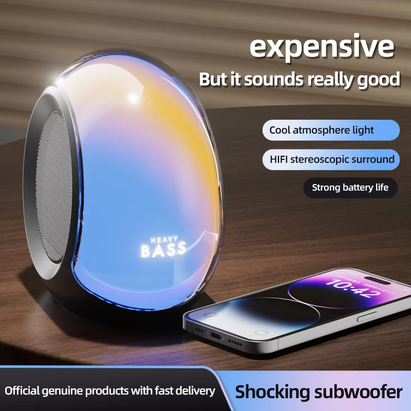 BASS-09 RGB Portable Outdoor Wireless Speaker Heavy Duty Subwoofer TWS Stereo Hi-Fi 1500mAH Battery TF Slot