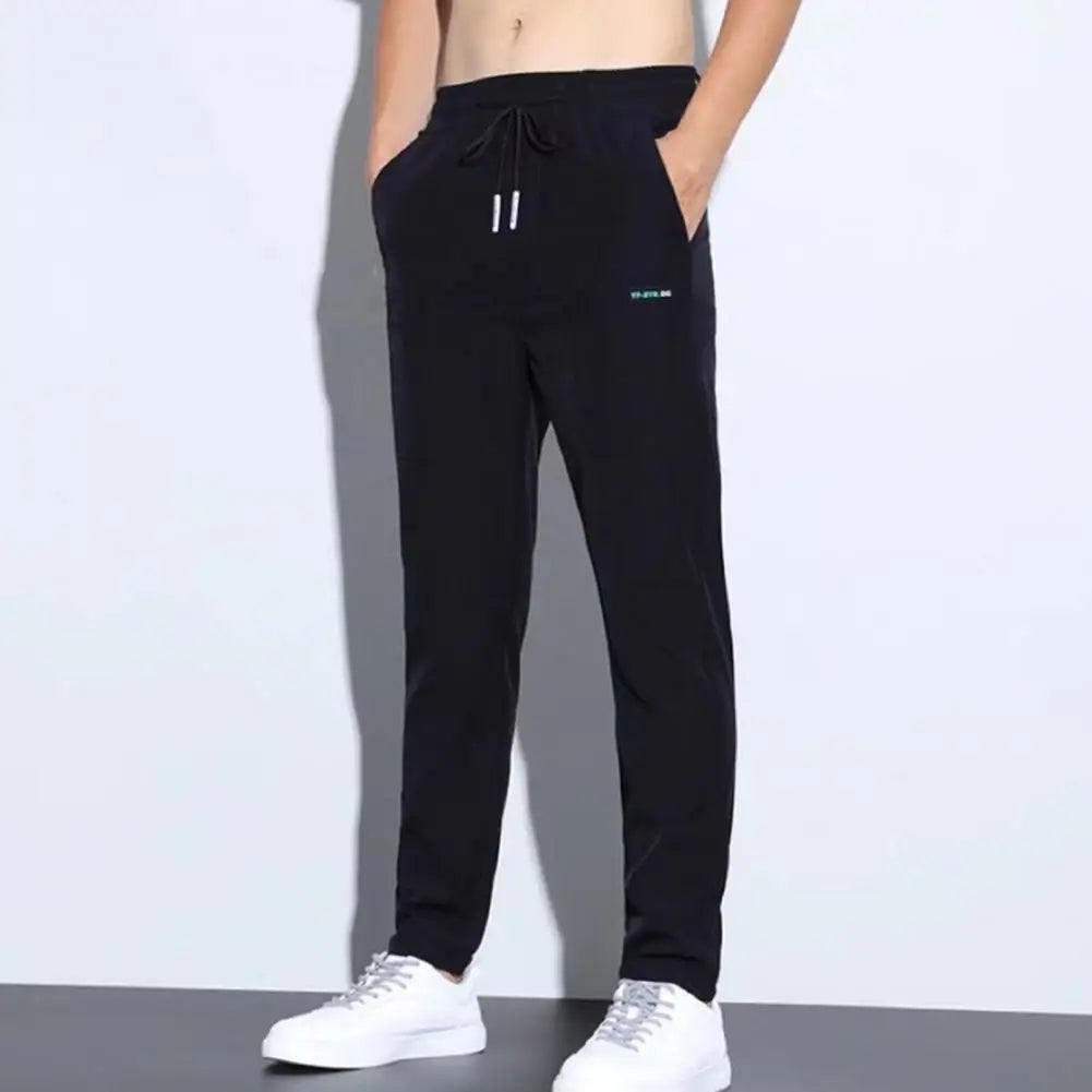 Men's Ice Silk Trousers Solid Color Mid-Waist Straight Casual Pants