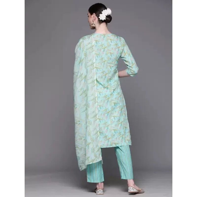 Printed Indian Women Casual Straight Salwar Kurti Pant Dupatta Tunic Dress Set