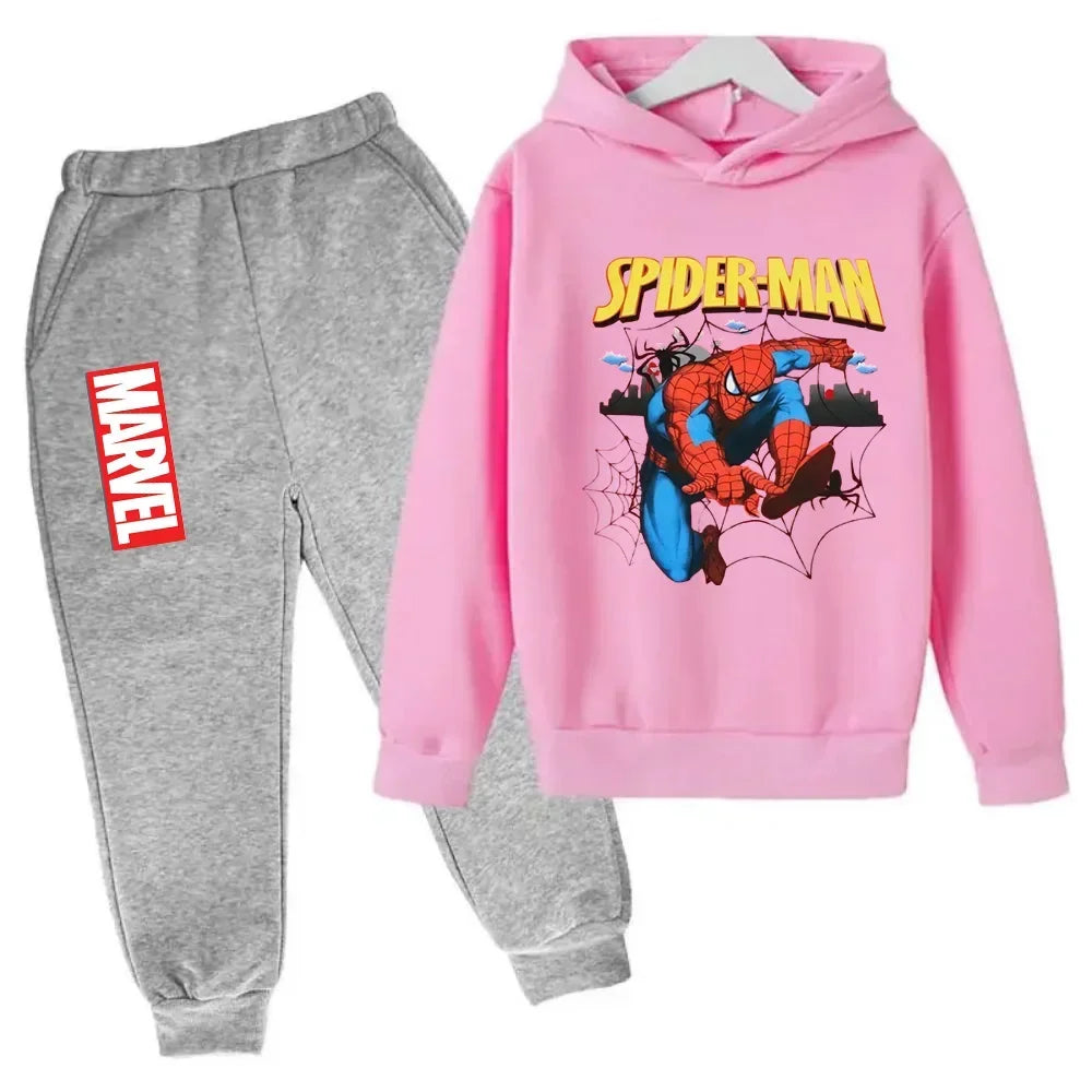 Marvel Spiderman Kids Hoodies Pant Suit 2pcs Set Boy Girl Spring Autumn Sweatshirt Clothes Tracksuits Children Hooded Sportsuit