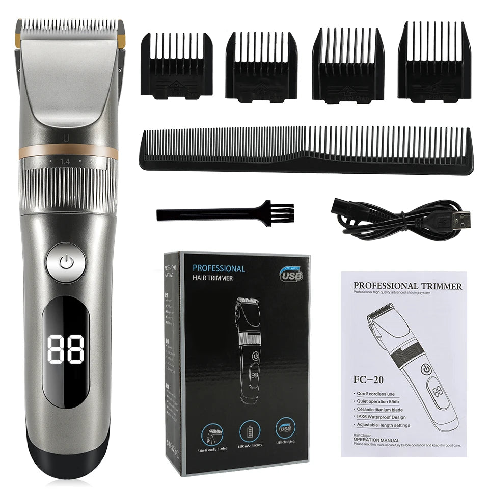 Hair Clipper Professional Electric Trimmer For Men With LED Screen