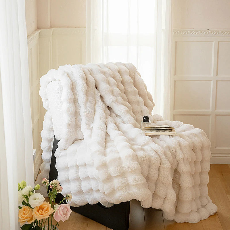 Battilo Faux Fur Blanket Luxury Fluffy Throw Blanket Bed Plaid Winter Thick Warm Blanket