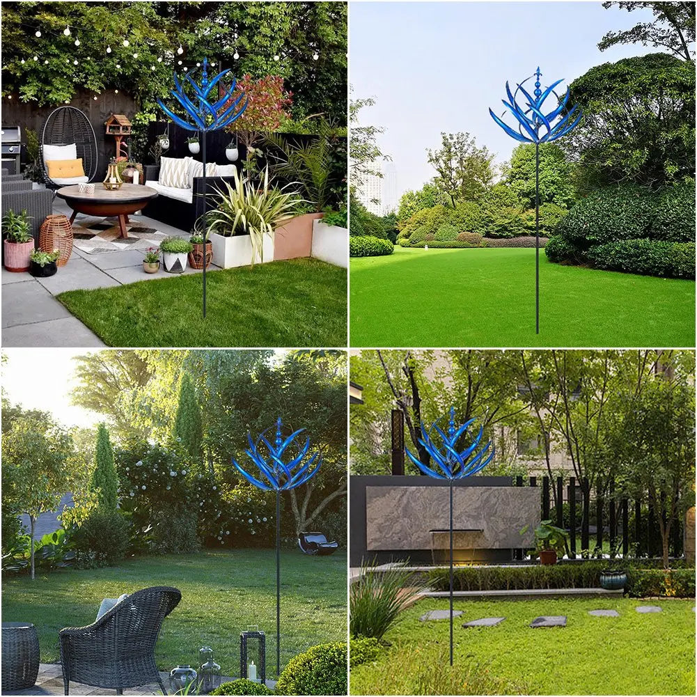 3D Wind Powered Kinetic Sculpture Lawn Metal Wind Solar Spinners Yard and Garden Decor