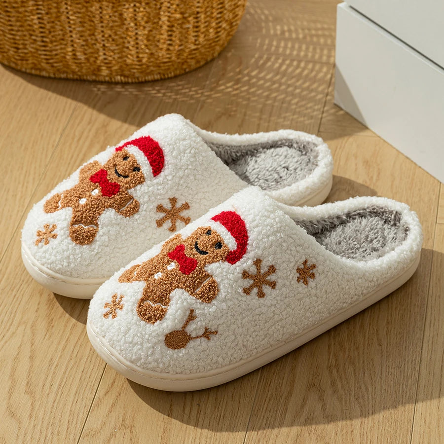 Women Christmas Gingerbread Man Cute Winter Warm Slippers