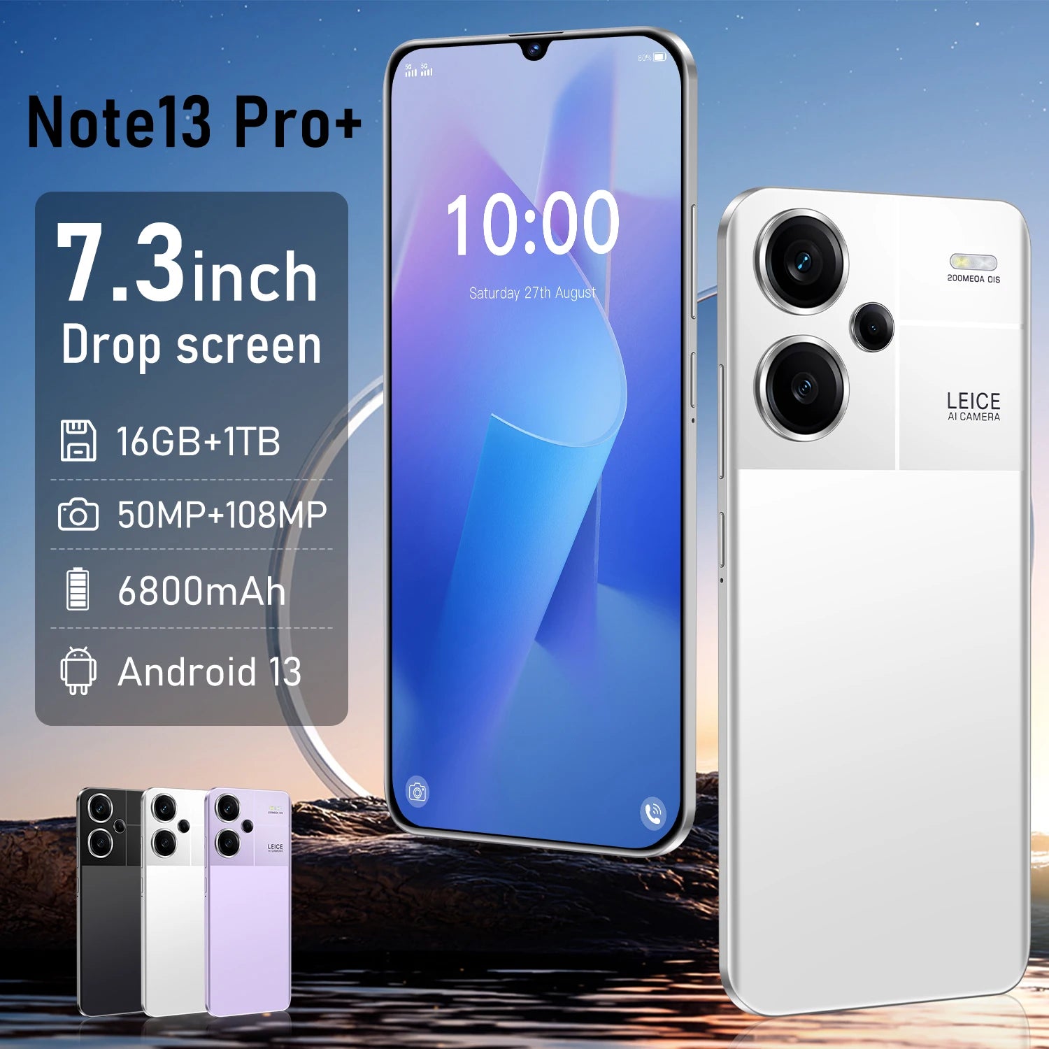 Note13 Pro Smartphone 7.3'' HD+ 90Hz Android 13 Dimensity 9200+ Mobile Phone 50MP Cellphone Unlocked Cellarers