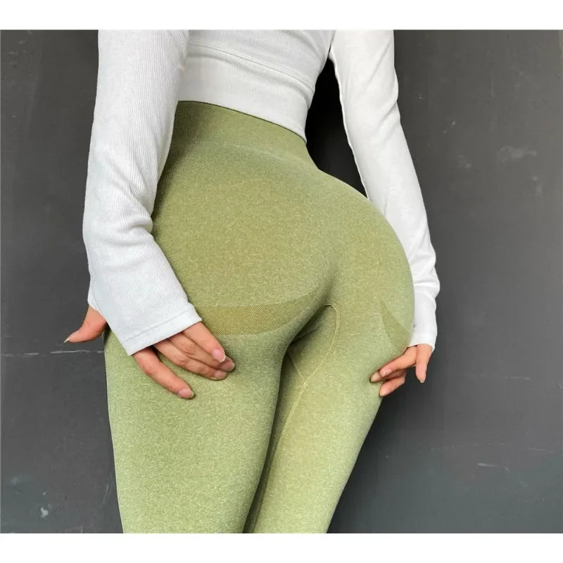 Women Solid Yoga Leggings Gym Running Leggings High Waist Hip Liftting Seamless Knit Fitness Fashion High Elastic Skinnly Pants