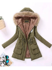 Military coats women cotton wadded hooded jacket medium-long casual parka