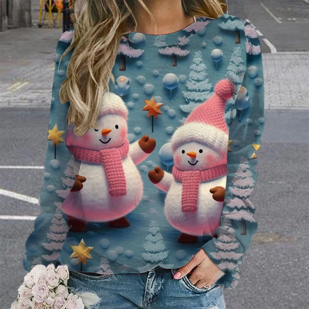 Year Christmas 3d Print Hoodie Women Fashion O-neck Graphic Hoodies Women Sweats Santa Claus Sweatshirt Lady Clothes