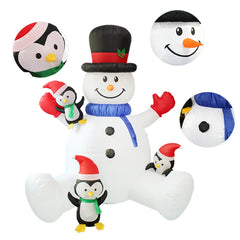 Inflatable Christmas Snowman With Penguins Built-in LED Lights Outdoor Courtyard Decoration