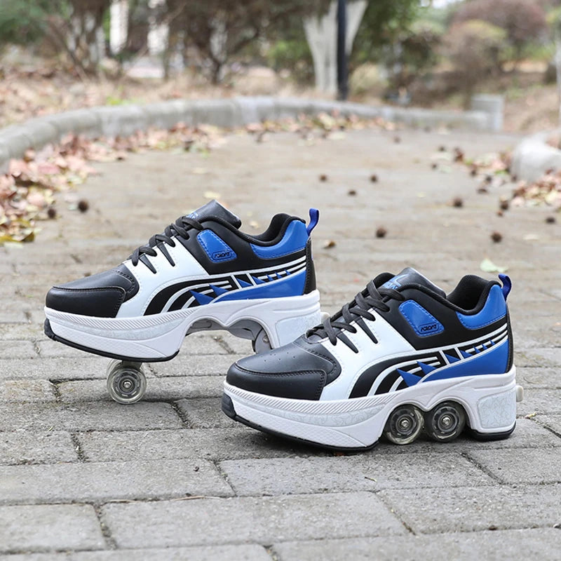 Casual Sneakers Walk Roller Skates Deform Runaway Four Wheel Skates for Adult Men Women Unisex Child Deform Wheel Parkour Shoes