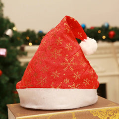 Christmas Hat With Printed Gold Silver Snowflakes Classic Plush Santa Hat