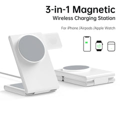 3 in 1 Foldable Wireless Charger Fast Charging Station for iPhone 15 14 Holder Magnetic Charger Stand Dock for Apple Watch S8/7