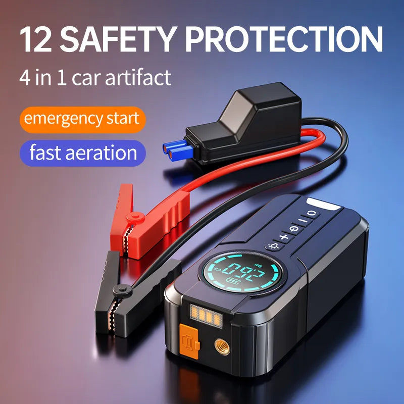 Car Jump Starter Air Pump Power Bank Lighting Portable Air Compressor