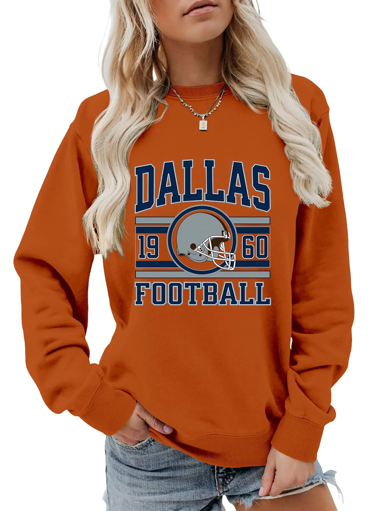 Autumn women's hoodie dallas 1960 football printed top fashion crew-neck long-sleeved hoodie casual all fashion hoodie jumper