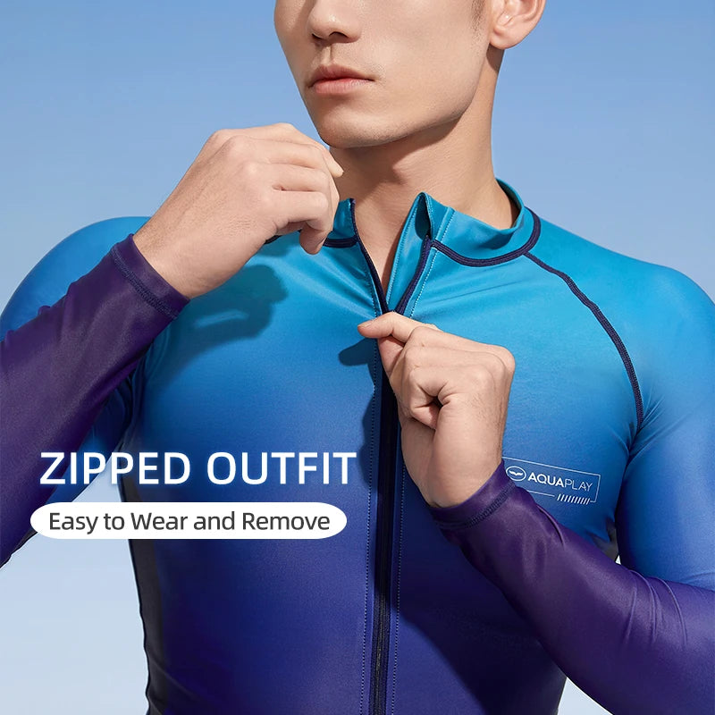 Men‘s Rash Guard Surfing Diving Swimwear Full Zipper Long Sleeve Suit Swimming Surf Clothing Outdoor Sport Fitness