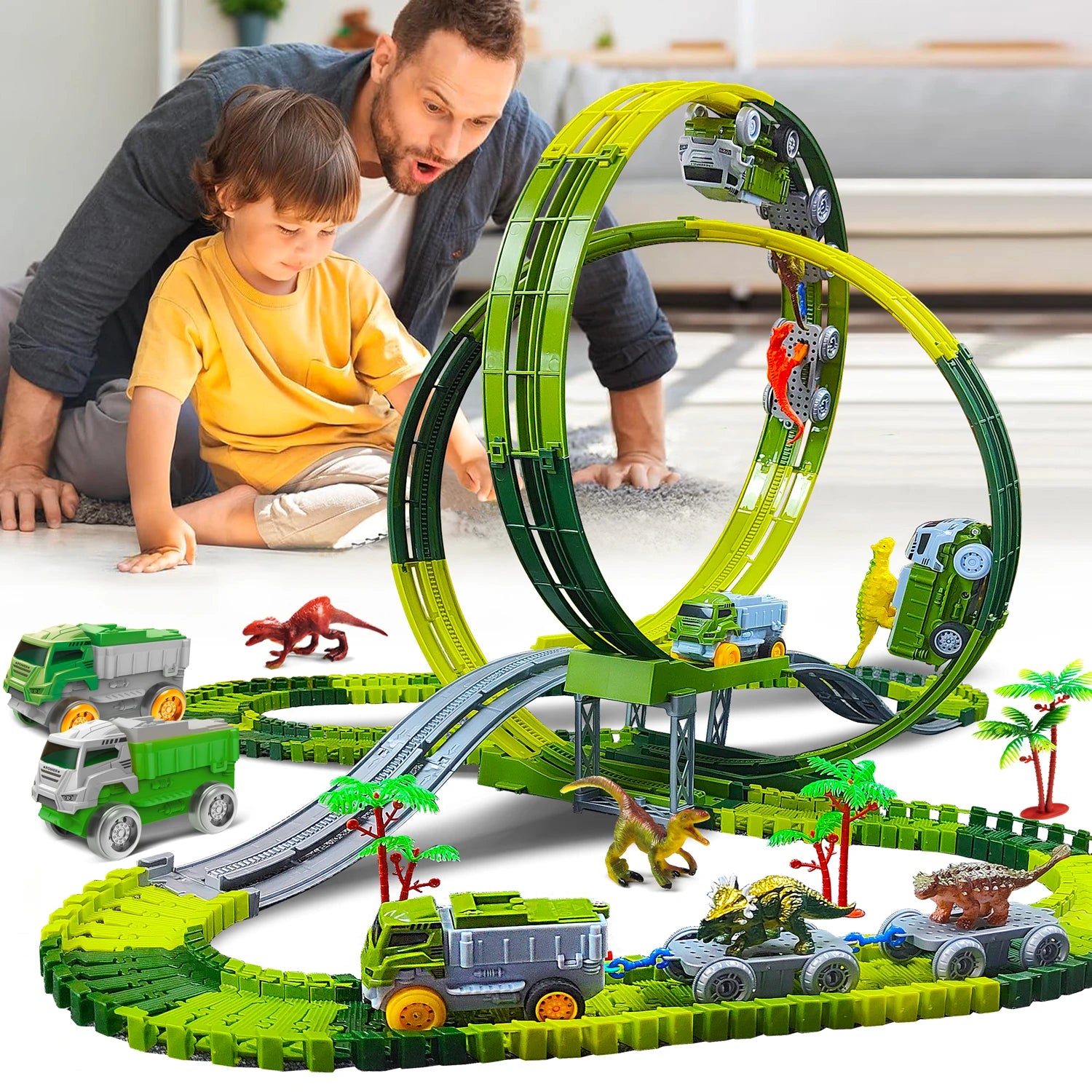 Magic Climbing Track train,Create A Dinosaur World Road Race Tracks, Flexible Track Playset