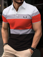 Men's Button Polo Simple Striped Casual Short Sleeved Men's Clothing