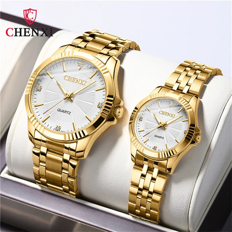 Stainless Steel Unique Golden Woman Men Business Quartz Wristwatch