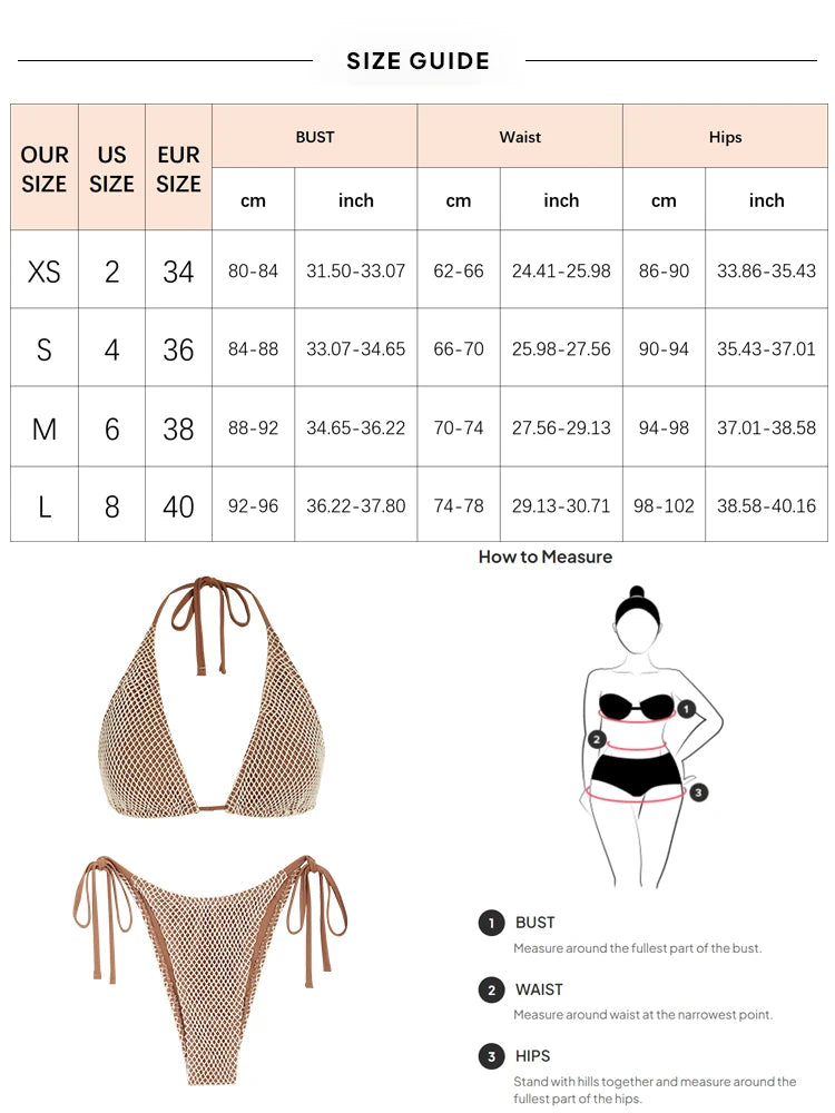 Women's Swimsuit Swimwear Matching Multiway Contrast Fishnet Halter Bandeau Tie Side Tanga Two Piece Bikinis