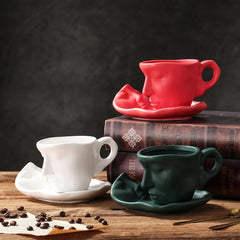 Stunning Exquisite European Ceramic Coffee Mug Set with Saucer - Perfect Addition to Home and Office Décor