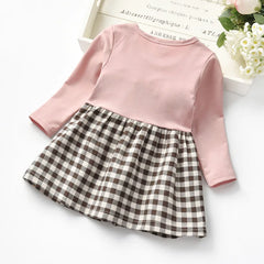 Baby girls rivet plaid long-sleeved dresses Toddler fake two pcs lace princess dresses