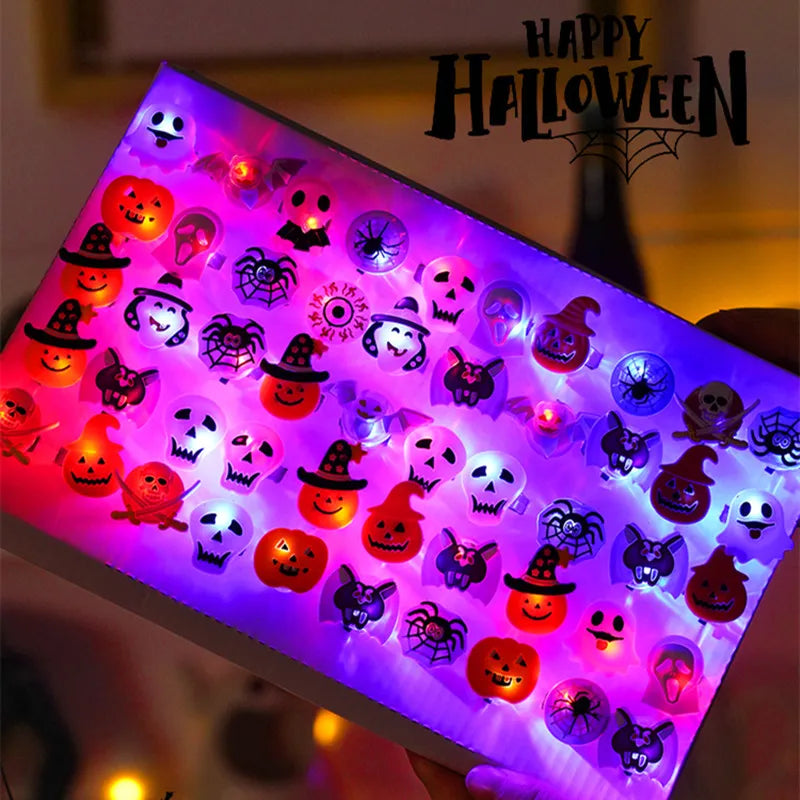 LED Light Halloween Pumpkin Ghost Skull Glowing Rings Christmas Tree Santa Claus Open Finger Ring Jewelry Gift