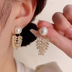 Style Zirconia Wheat Fringe Leaf Earrings Super Flash Needle Earring