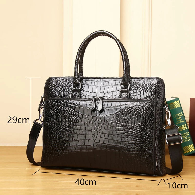 Real Cowhide Men's Bag Crocodile Pattern Briefcase Men's Handbag Genuine Leather Bag Shoulder bag