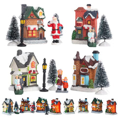 LED Resin Christmas Village Ornaments Set Figurines Decoration Santa Claus