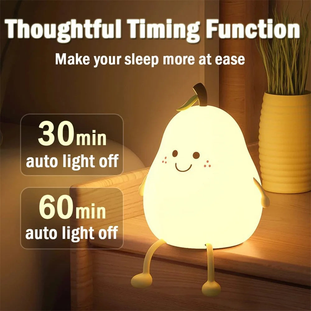 Pear Night Light Touch Portable LED Silicone Lamp