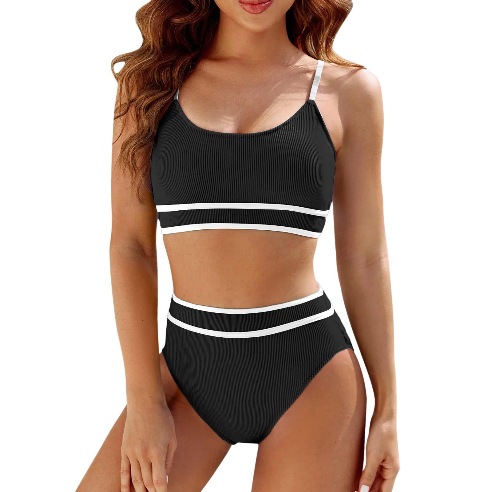 Swimsuit Top Juniors Women's High Waisted Bikini Sets Sporty Two Piece Swimsuit