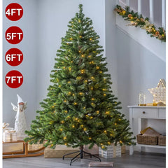 Christmas Tree Artificial Christmas Spruce 4/5/6/7 ft pine metal stand with LED lights