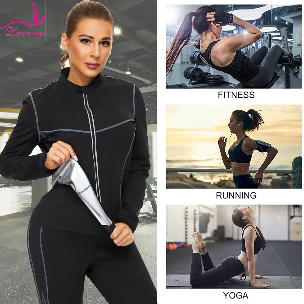 LAZAWG Sauna Jacket for Women Sweat Top Weight Loss Long Sleeves Thin Thermo Sportwear