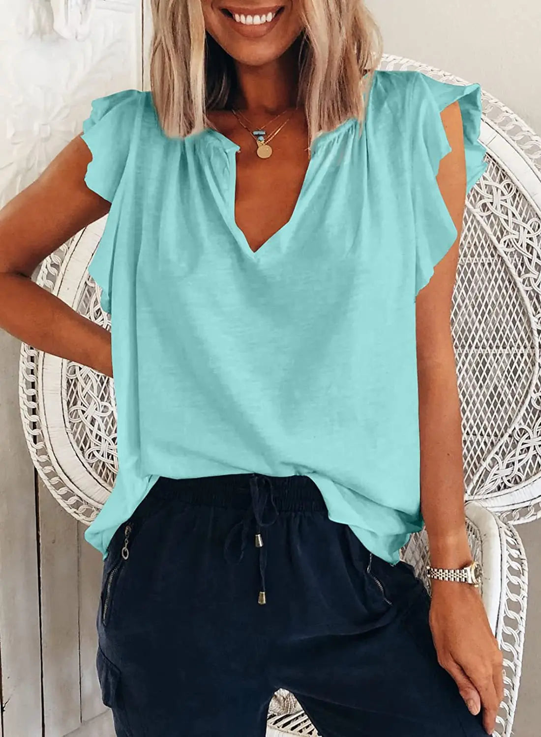 Women's Spring/Summer New Fashion Inner Style V-neck Short Sleeve Loose T-shirt Women