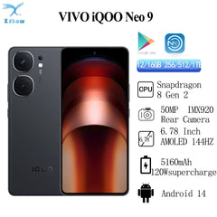 Original  VIVO iQOO Neo 9 5G Snapdragon 8 Gen 2 5160mAh Battery 120W SuperVOOC 50MP  IMX920 OIS 6.78Inch AMOLED 144Hz NFC OTA