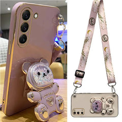 Quicksand Bear Holder Lanyard Phone Case For Samsung Galaxy