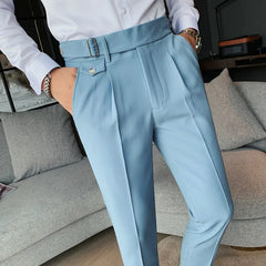 British Style New Solid High Waist Suit Pant Men Business Formal Wear Trousers 2022 High Quality Slim Casual Office Suit Pants