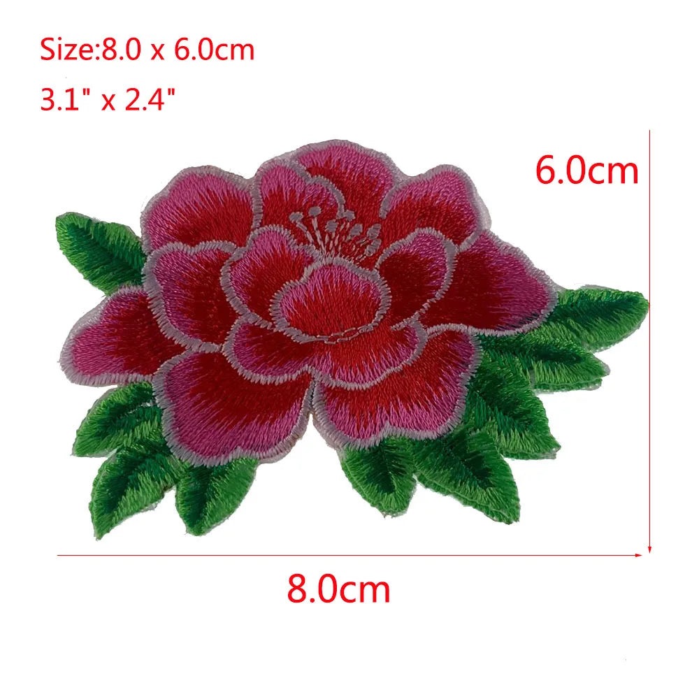 Peony Flower Embroidery Patches for Women's Clothing Iron on Patch DIY Sewing Fabric Apparel Accessories