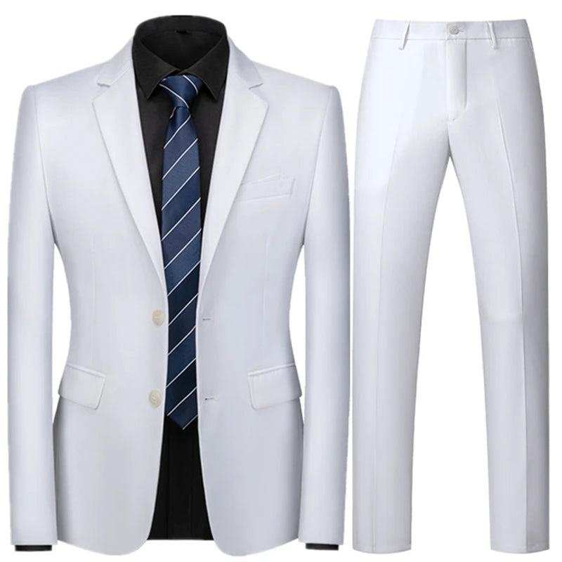 Spring Autumn Fashion New Men's Business Casual Solid Color Suits / Male One Button Blazers Jacker Coat Trousers Pants