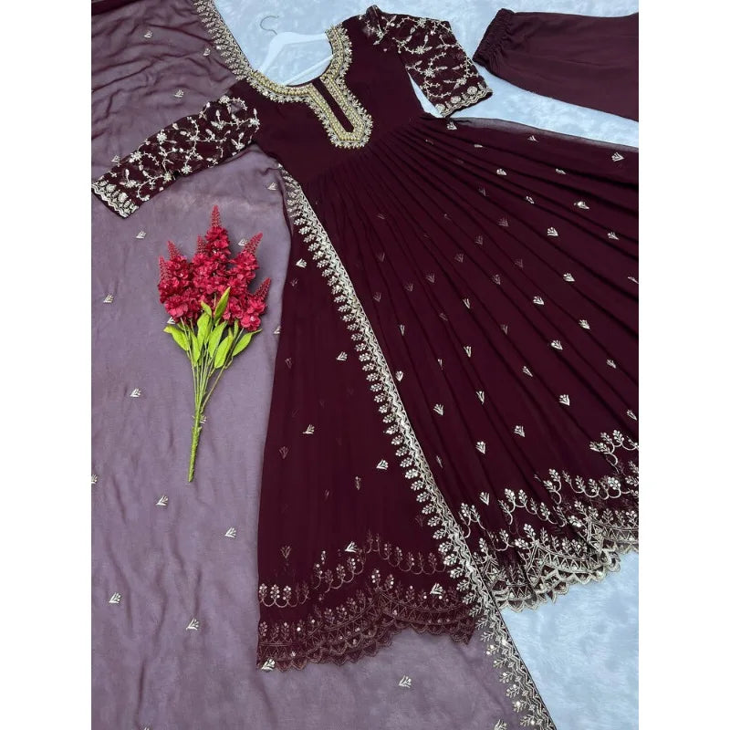 Brown Gown Salwar Kameez PakistanI Indian Wedding Party Dress Polaroid Suit