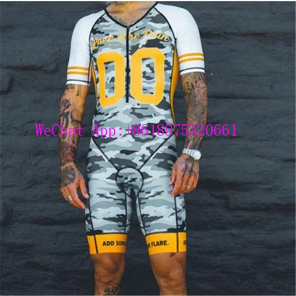 Love The Pain Men‘s Aero Race Suit Triathlon Cycling Clothing Jumpsuit Running Suit Maillot Ciclismo Long Distance Fast Trisuit