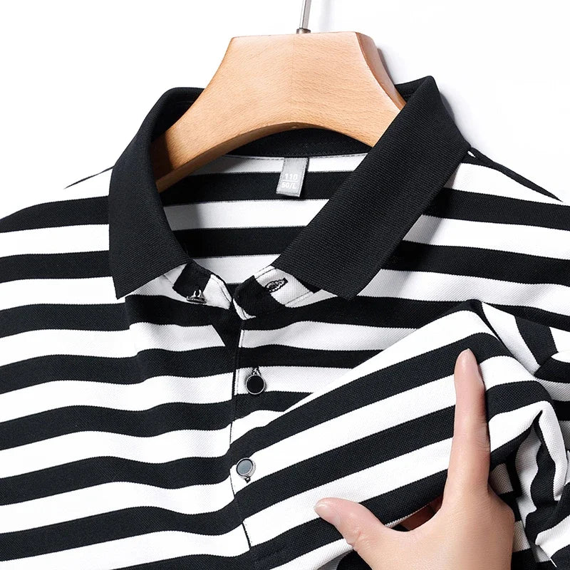 Men's New Striped Cotton Business Casual Short sleeved POLO Shirt