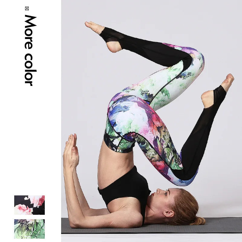 Cloud Hide Yoga Pants Women High Waist Trainer Sports Leggings Long Tights Floral Push Up Running Trouser Workout Tummy Control