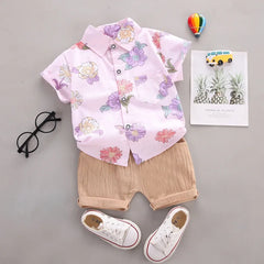 Summer Boys Clothes Set Kids Short Sleeve Flower Shirt Shorts 2pcs Baby Boy Clothing