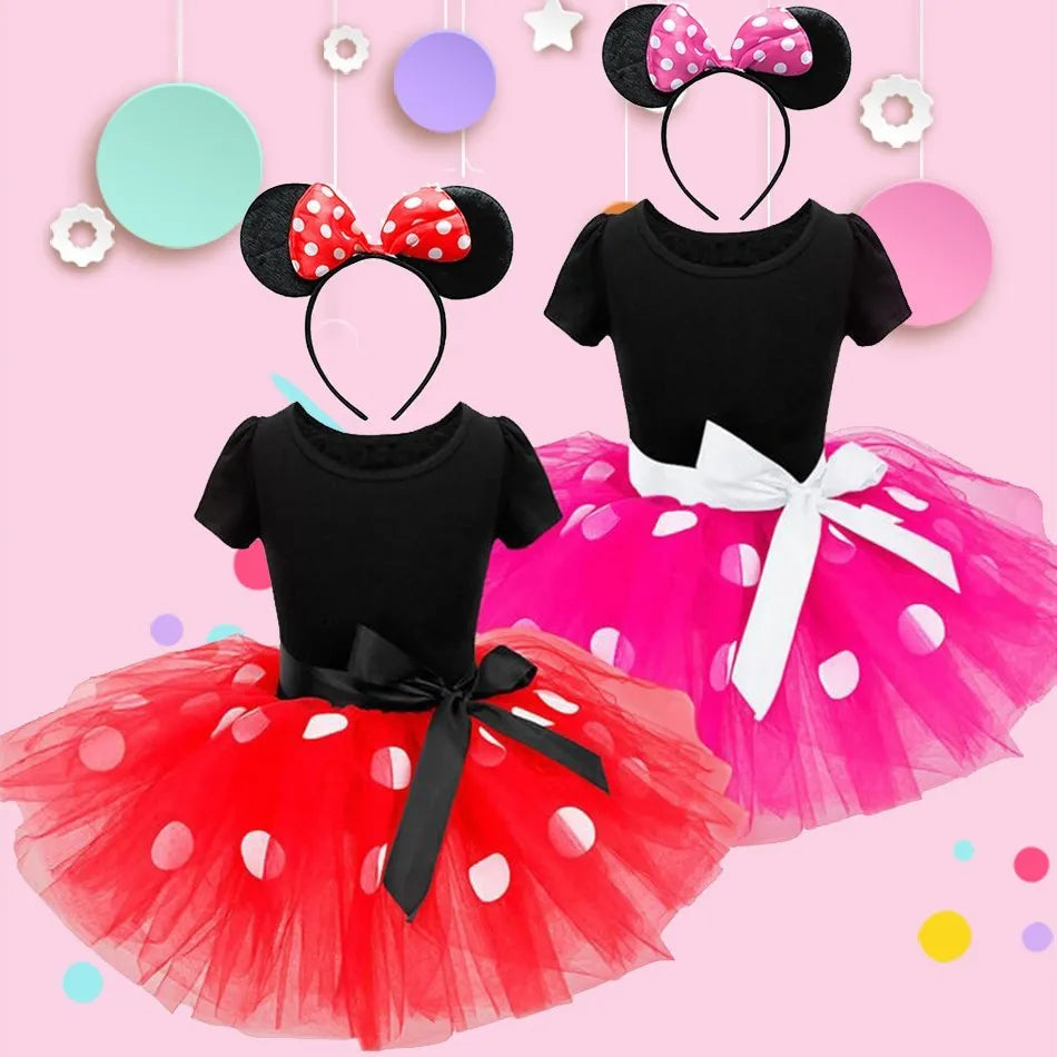 Girls Mickey Minnie Cartoon Mouse Princess Dress Kids Birthday Party Cute Funny Costume