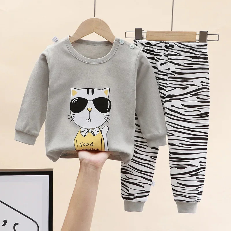 Newborn Kids Boys Girls Pajama Sets Cartoon Casual Long Sleeve Cute T-Shirt Tops with Pants Toddler Baby Autumn Sleeping Clothes